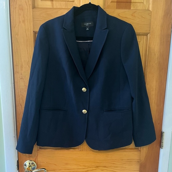 Talbot’s Wool Blend Navy Blazer Size 12P Lined Gold Buttons Classic Preppy - Picture 2 of 13